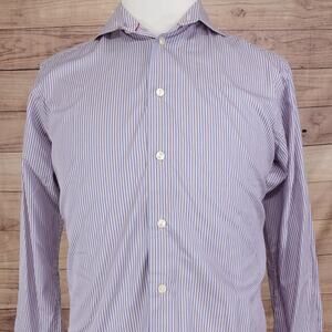 ETON‎ SLIM FIT ORANGE BLUE STRIPED BUTTON DOWN DRESS SHIRT MENS SZ 16 41 **READ